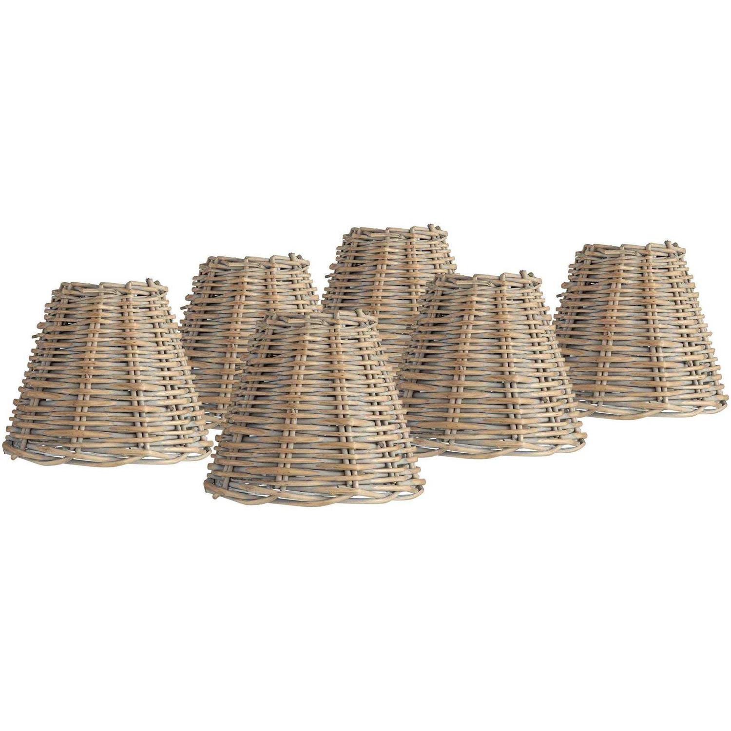 Springcrest Collection Set Lamp Shades Natural Wicker Weave Small 3 Top x 6 Bottom x 5 High Candelabra Clip-On Fitting 600V1
