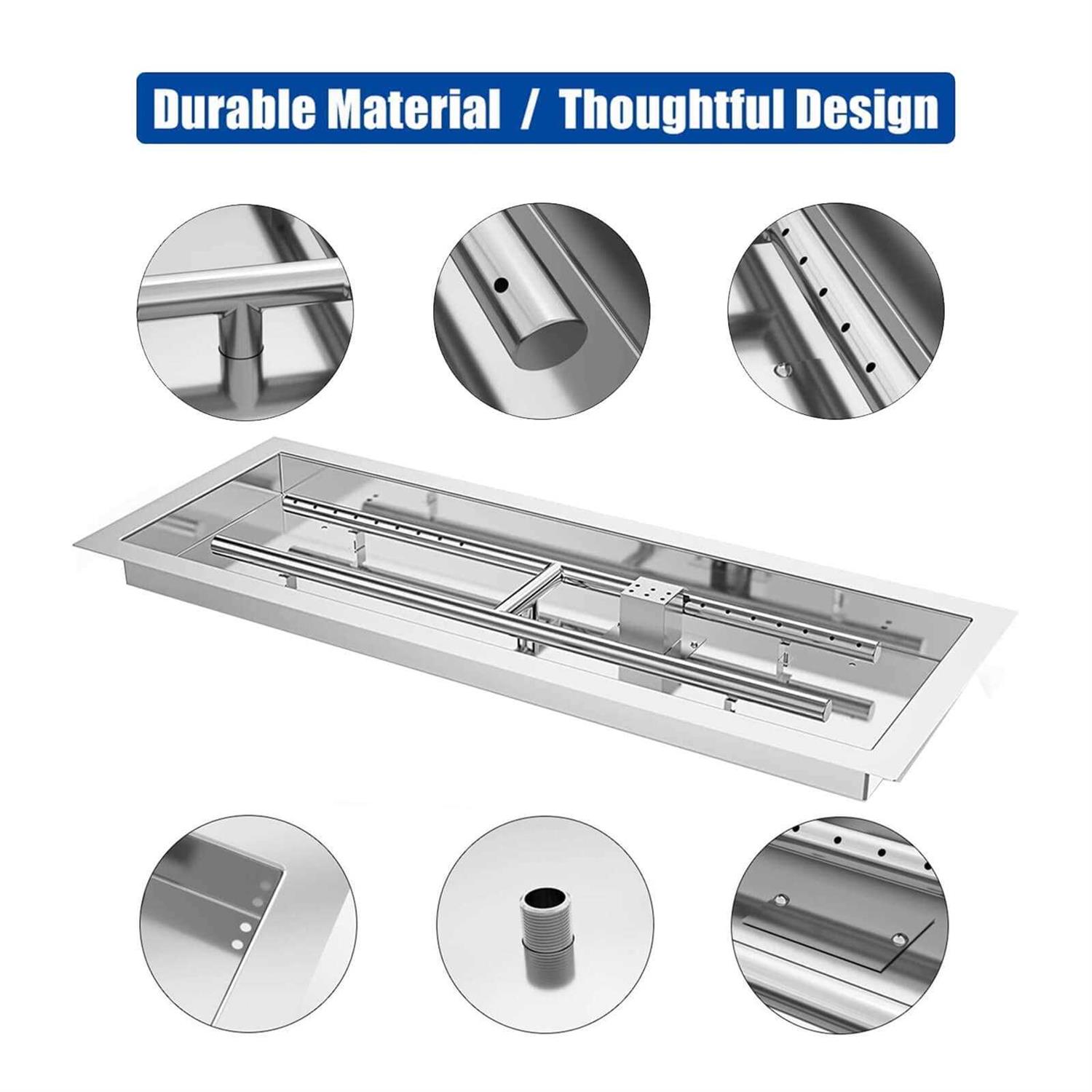 GRISUN Drop-in Fire Pit Kit H-Shape Burner with Pan