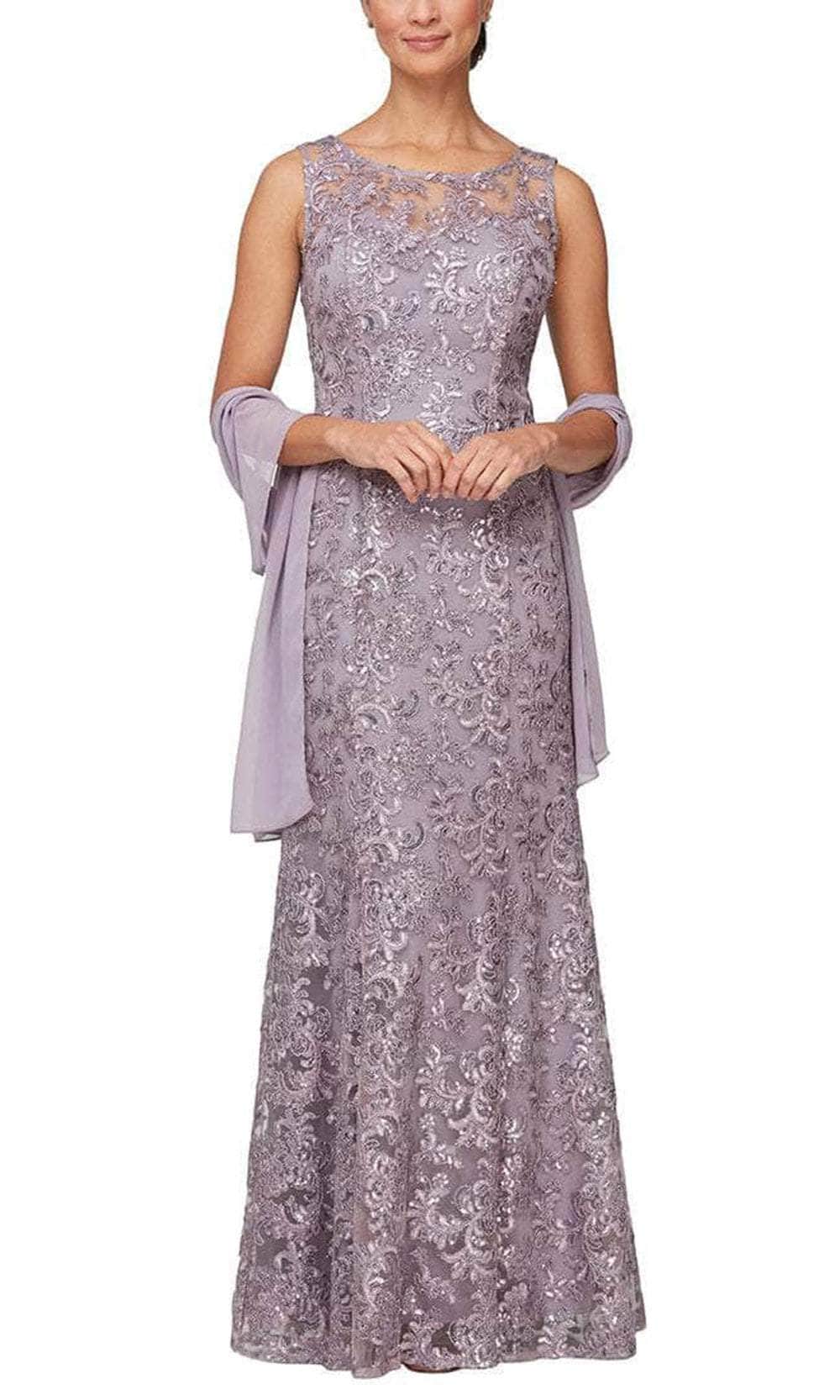 81171128 Embroidered Lace Dress With Shawl
