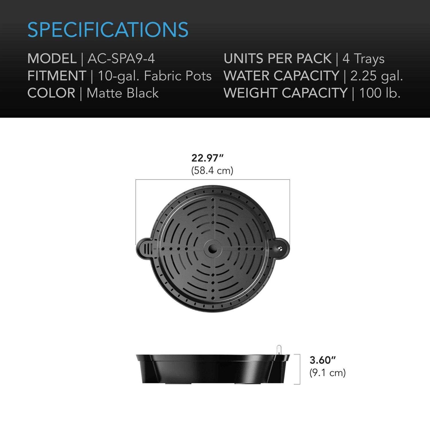 AC Infinity Self-Watering Fabric Pot Base 4-Pack