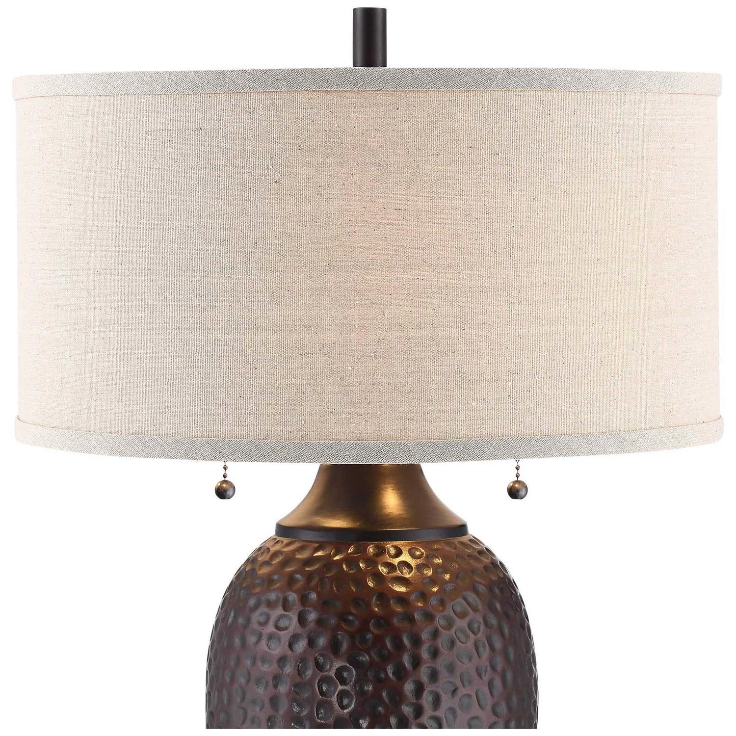 360 Lighting Cody Rustic Farmhouse Table Lamps 26 High Set of 2 Hammered Oiled Bronze Oatmeal Drum Shade for Bedroom Living Room