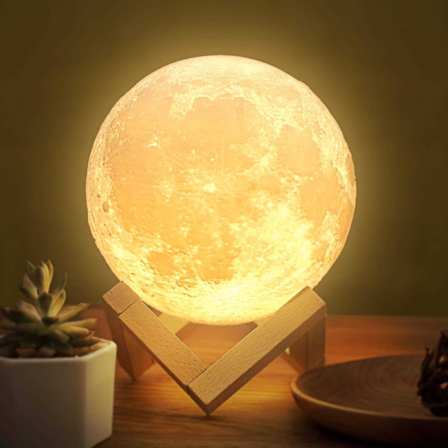 Balkwan Moon Lamp 3D Printing Moon Light Dimmable and Touch Control Design,Romantic Birthday Gifts for Women,Men,Kids,Child and