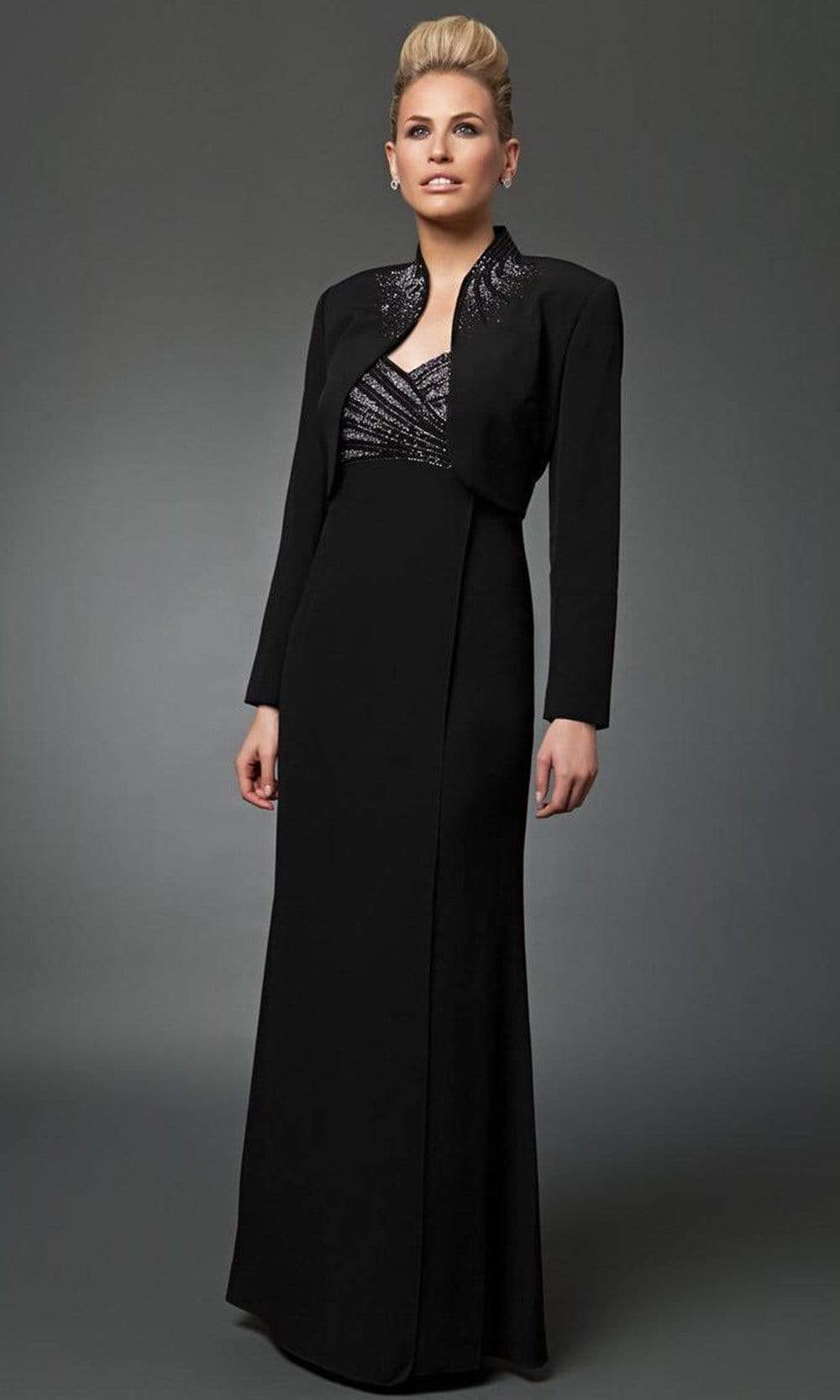 3112 Beaded V-neck Dress With Long Sleeve Bolero