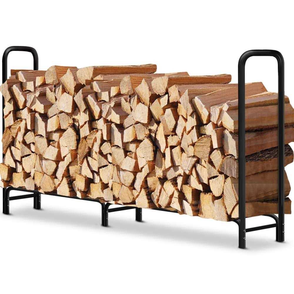 AMAGABELI GARDEN & HOME 8ft Outdoor Fire Rack Fireplace Heavy Duty Firewood Pile Storage Racks For Patio Deck Metal Log Holder Stand Tubular Steel