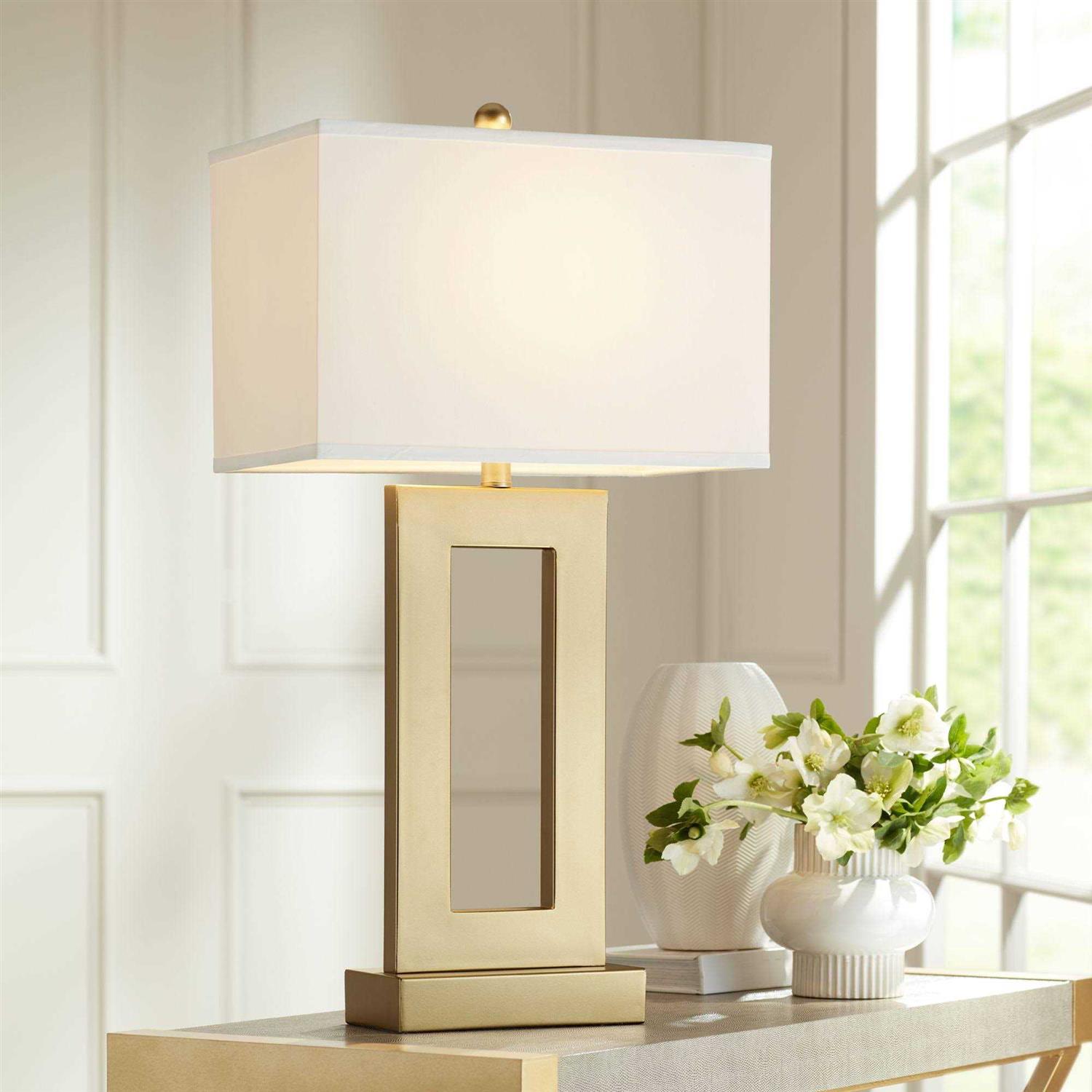 360 Lighting Marshall Modern Table Lamp 30 Tall Gold Open Base Oatmeal Rectangular Shade for Bedroom Living Room Bedside Nightstand Office House Home