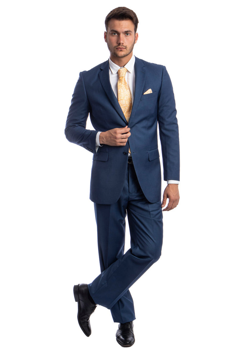 Men’s Two Button Basic Modern Fit Business Suit in Indigo Blue