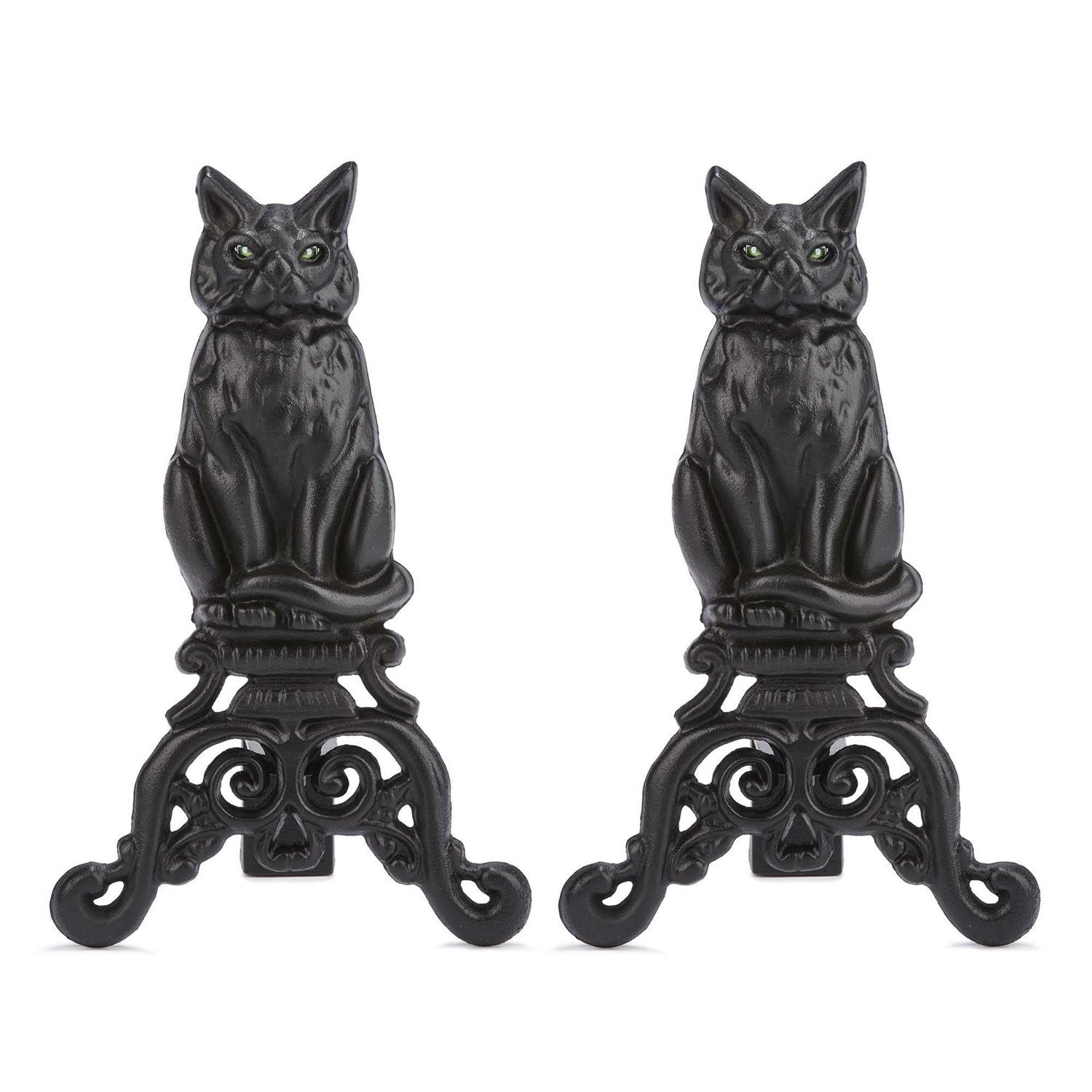 Black Cat Fireplace Andirons, Set of 2