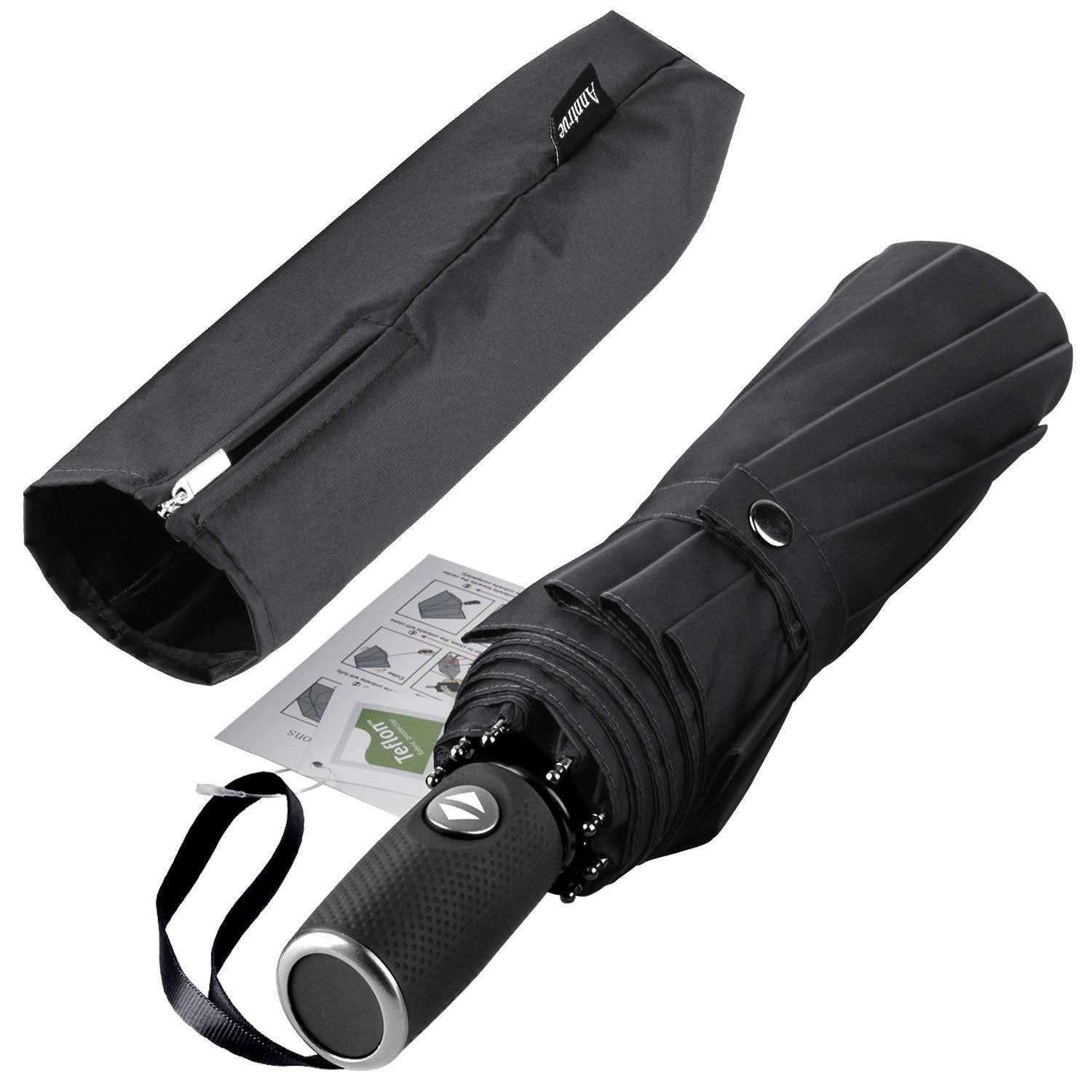 Anntrue Windproof Travel Umbrella Auto Open Close Lightweight Compact Portable Backpack Folding Umbrella Perfect for Car Purse Men and Women