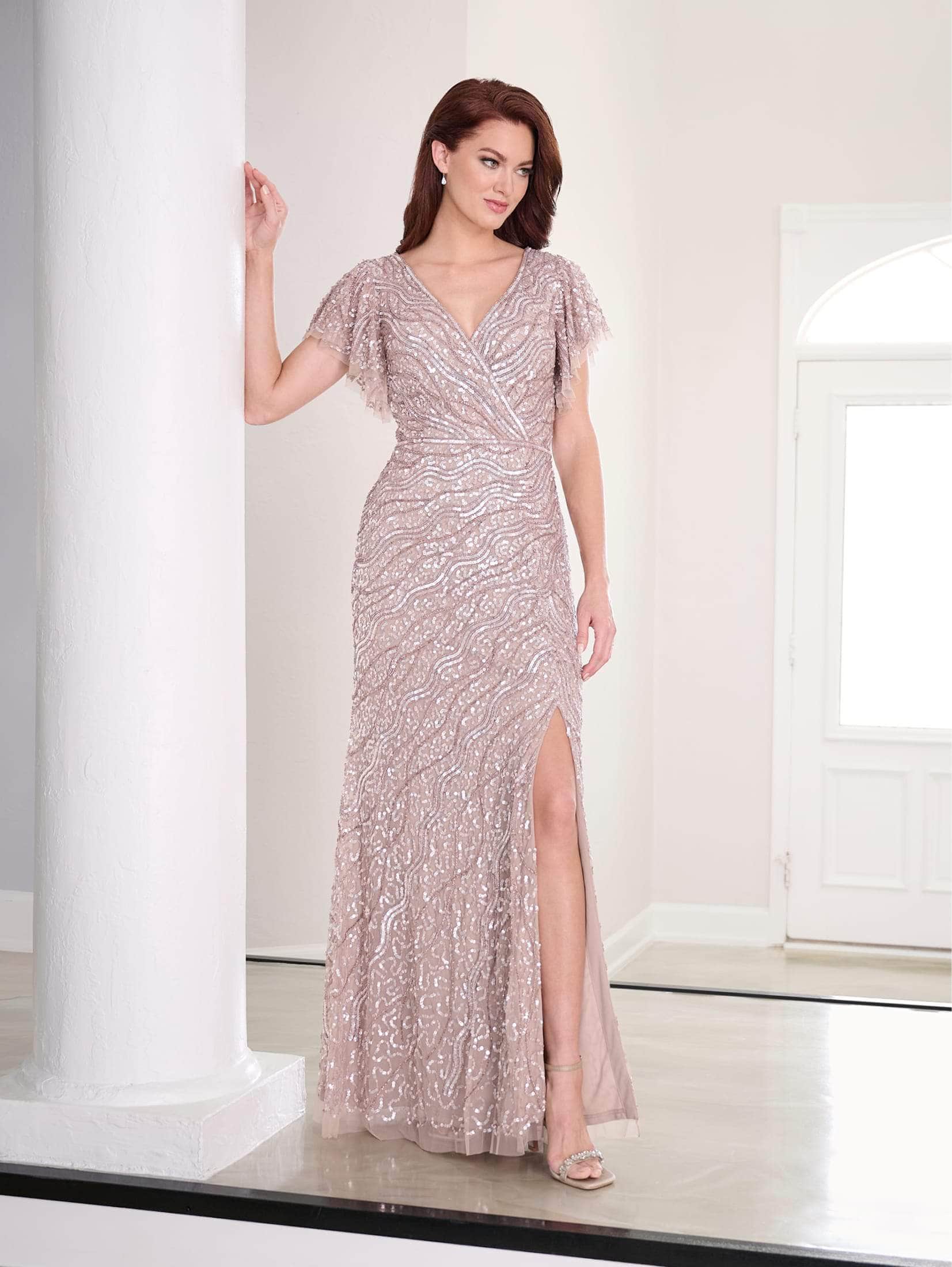 Embellished Short Sleeve Evening Gown