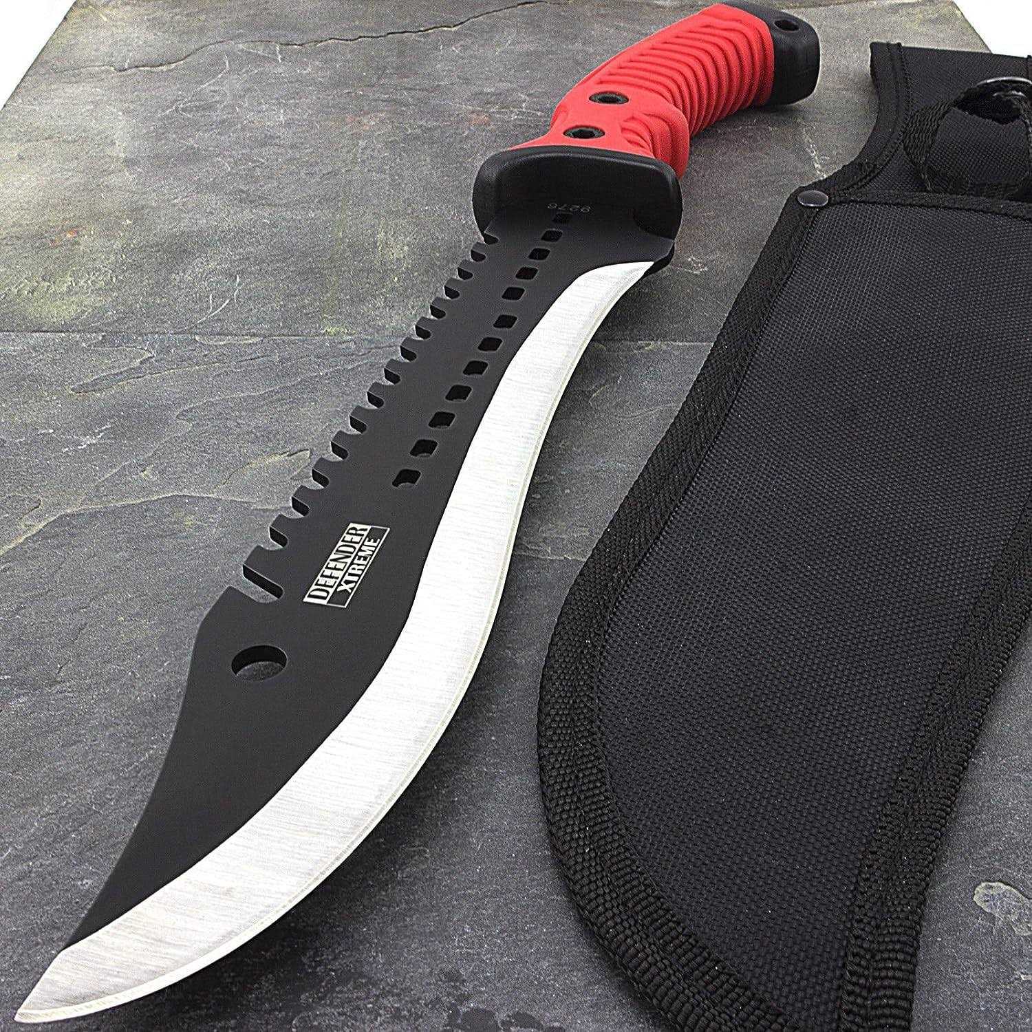 16 FULL TANG RED SHARPENED MACHETE KNIFE w/ SHEATH Hunting Survival Fixed Blade + free eBook by Only US