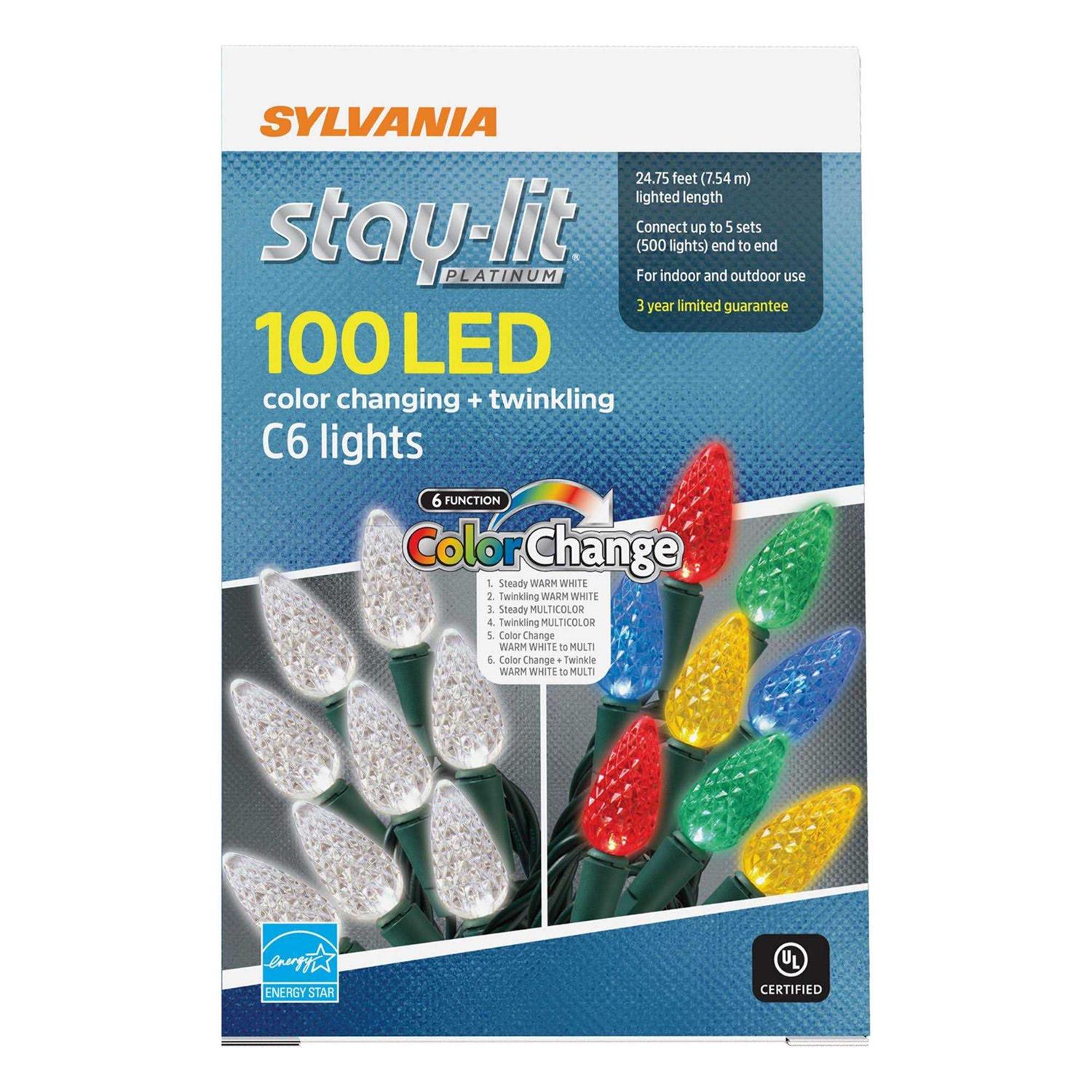 Sylvania StayLit 6-Function LED Twinkling/Color Changing C6 Light Set