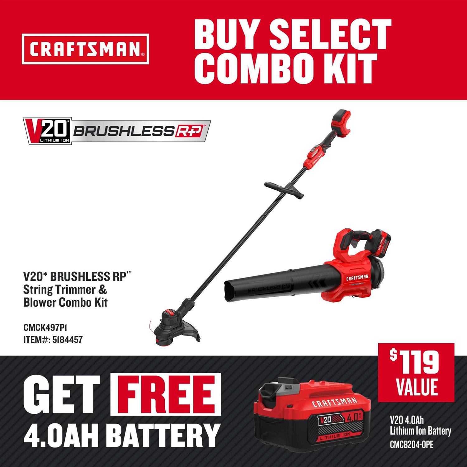 CRAFTSMAN Brushless RP 20-volt Max Cordless Battery String Trimmer and Leaf Blower Combo Kit