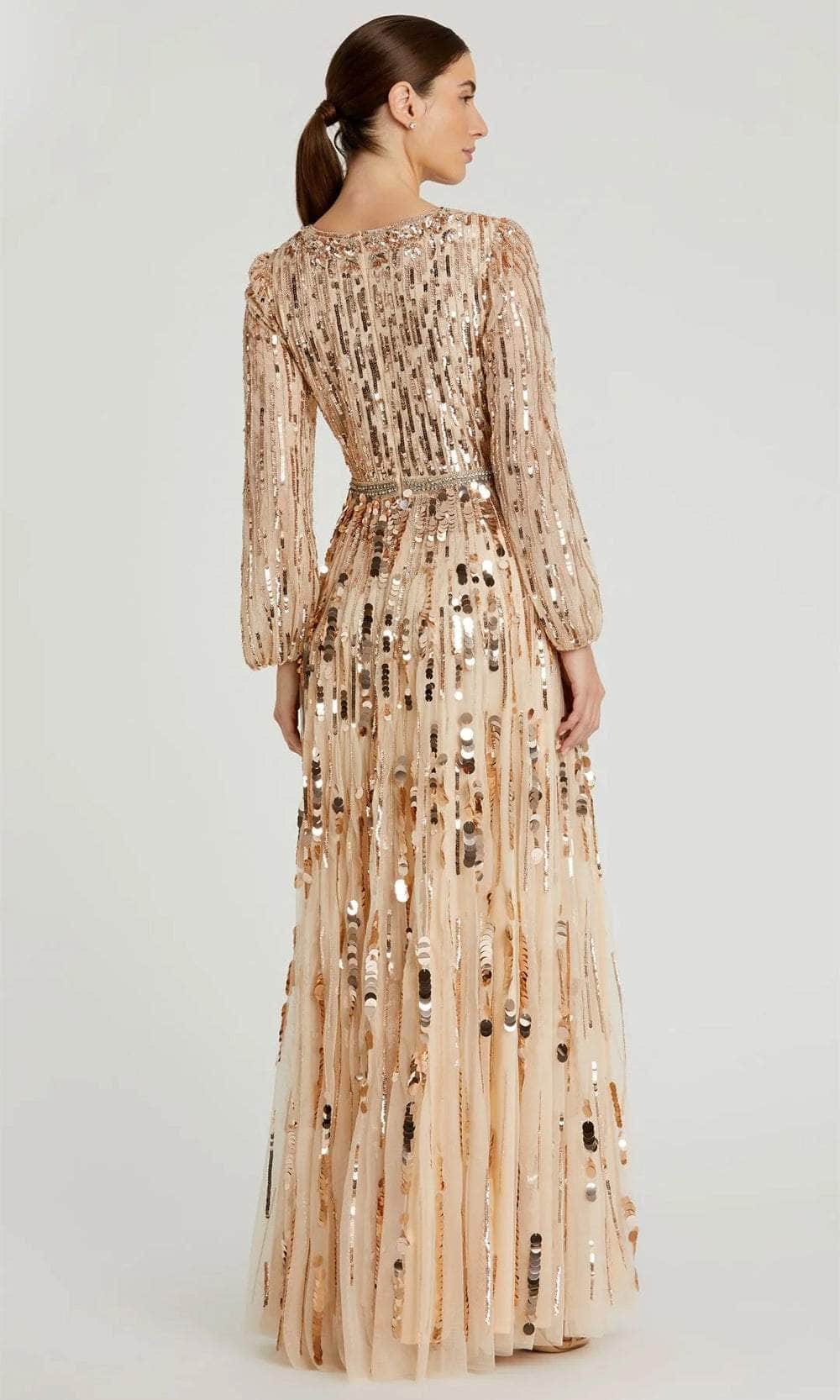 Puff Sleeve Paillette Sequin Evening Dress