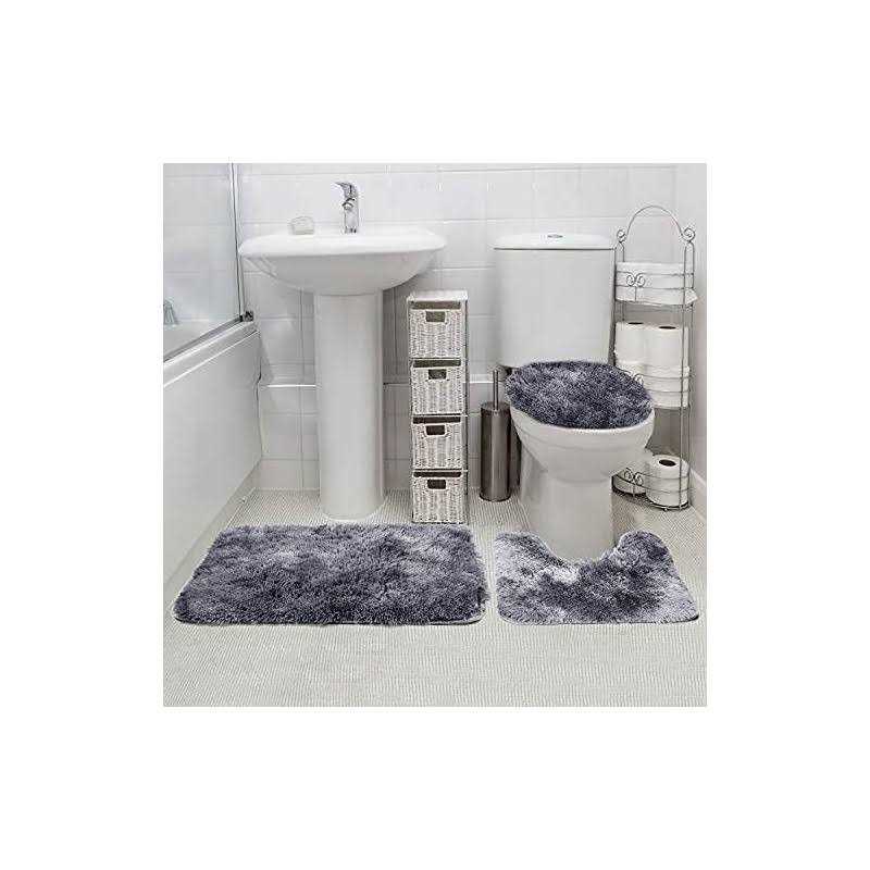3 Piece Bath Rugs Set Bath Rug + Contour Mat + Toilet Seat Cover