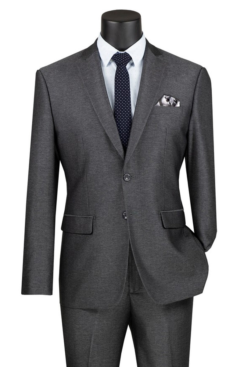 Men’s Textured Slim Fit Stretch Travel Suit in Smoke Blue