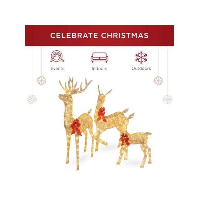 Best Choice Products 3-Piece Lighted Christmas Deer Set Outdoor Yard Decoration with 360 LED Lights
