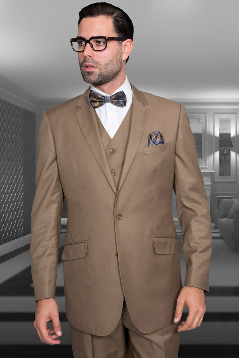 Men’s Designer Vested Modern Fit Wool Wedding & Business Suit in Bronze