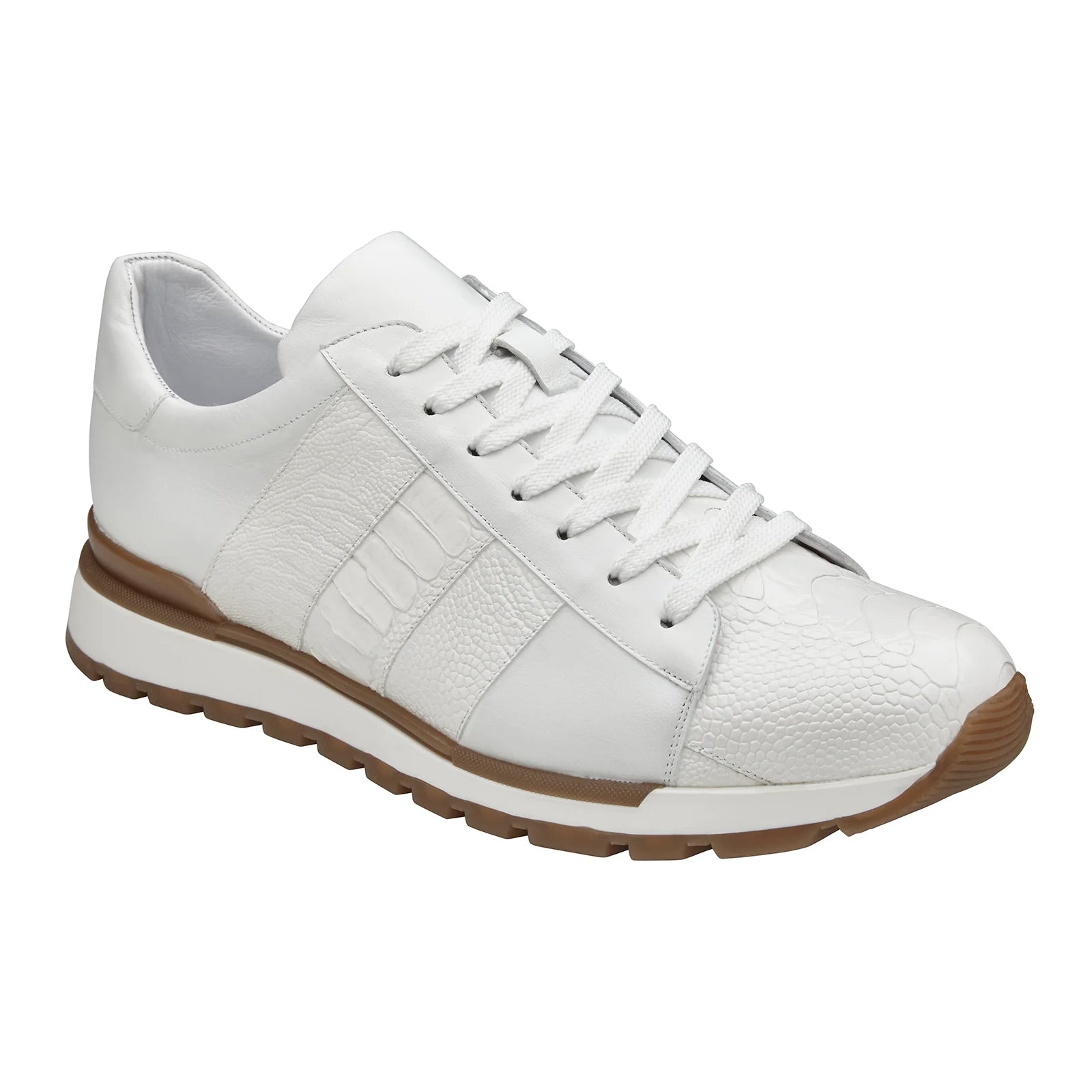 Men’s Belvedere Blake Calf & Ostrich Leg Dress Sneaker in White