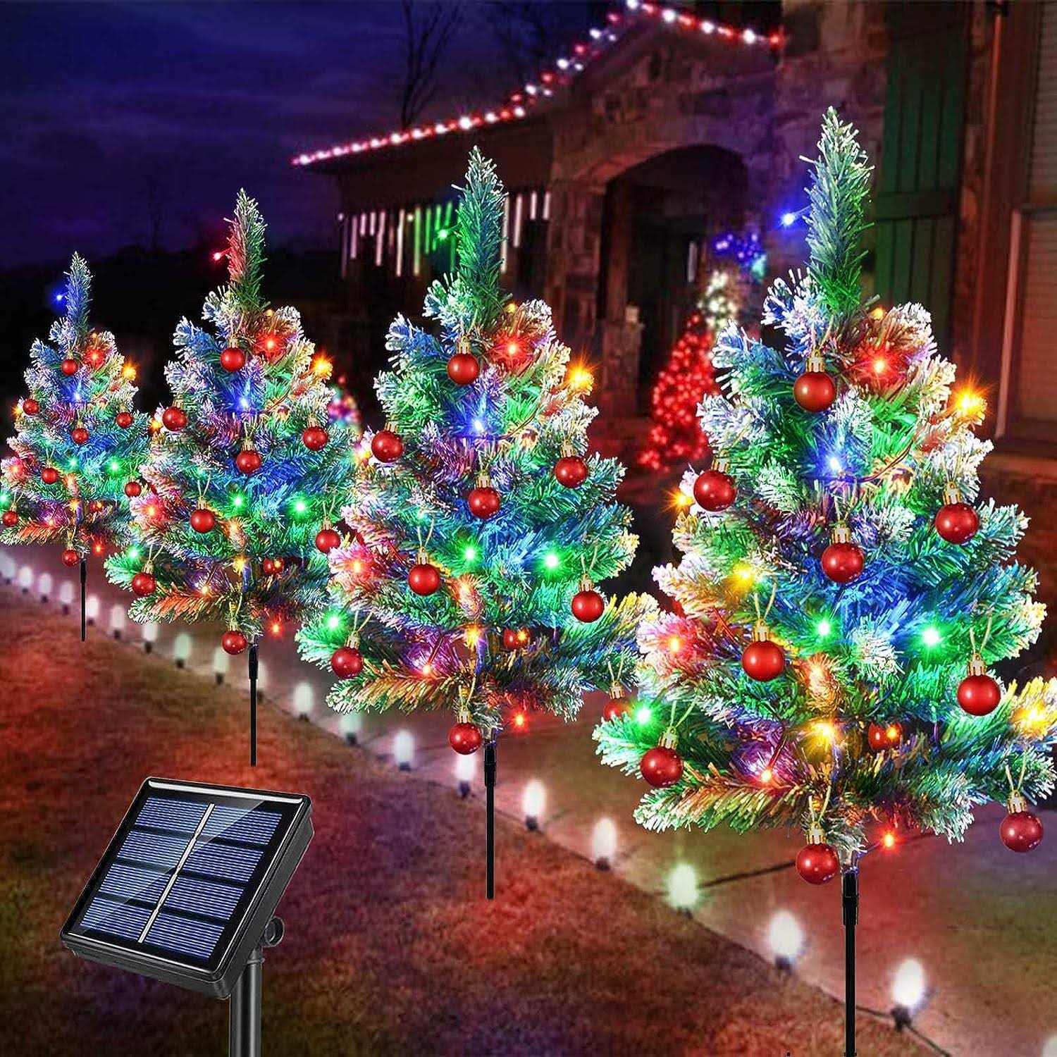 Upgraded 4-Packs Solar Christmas Tree Pathway Lights Outdoor Christmas Decoratio