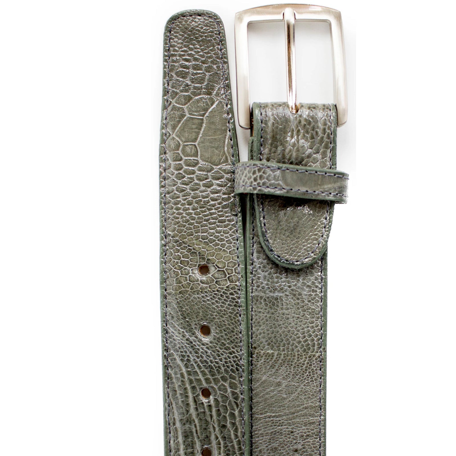 Men’s Belvedere Genuine Ostrich Leg Dress Belt in Grey