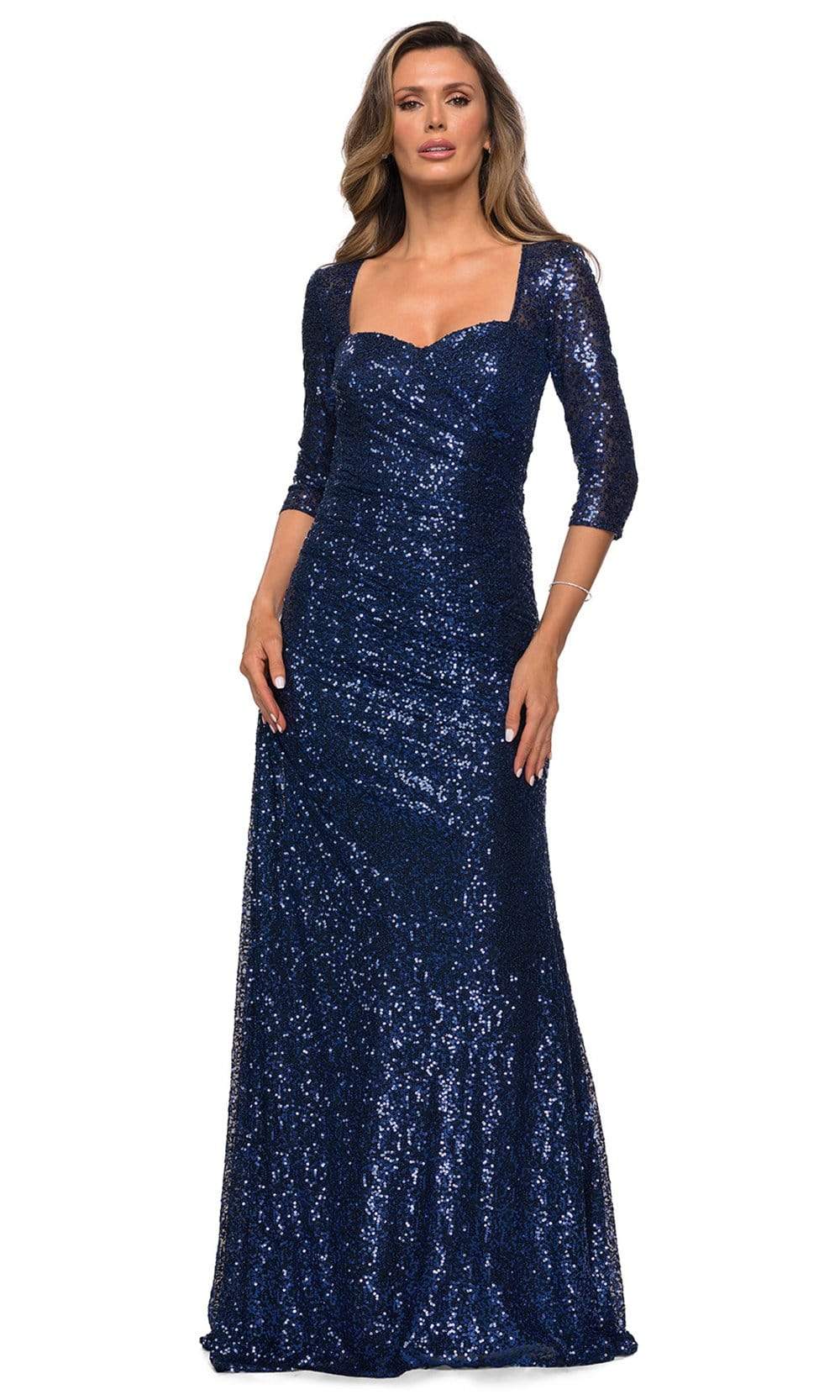 28065 Sequined Shirred Trumpet Dress