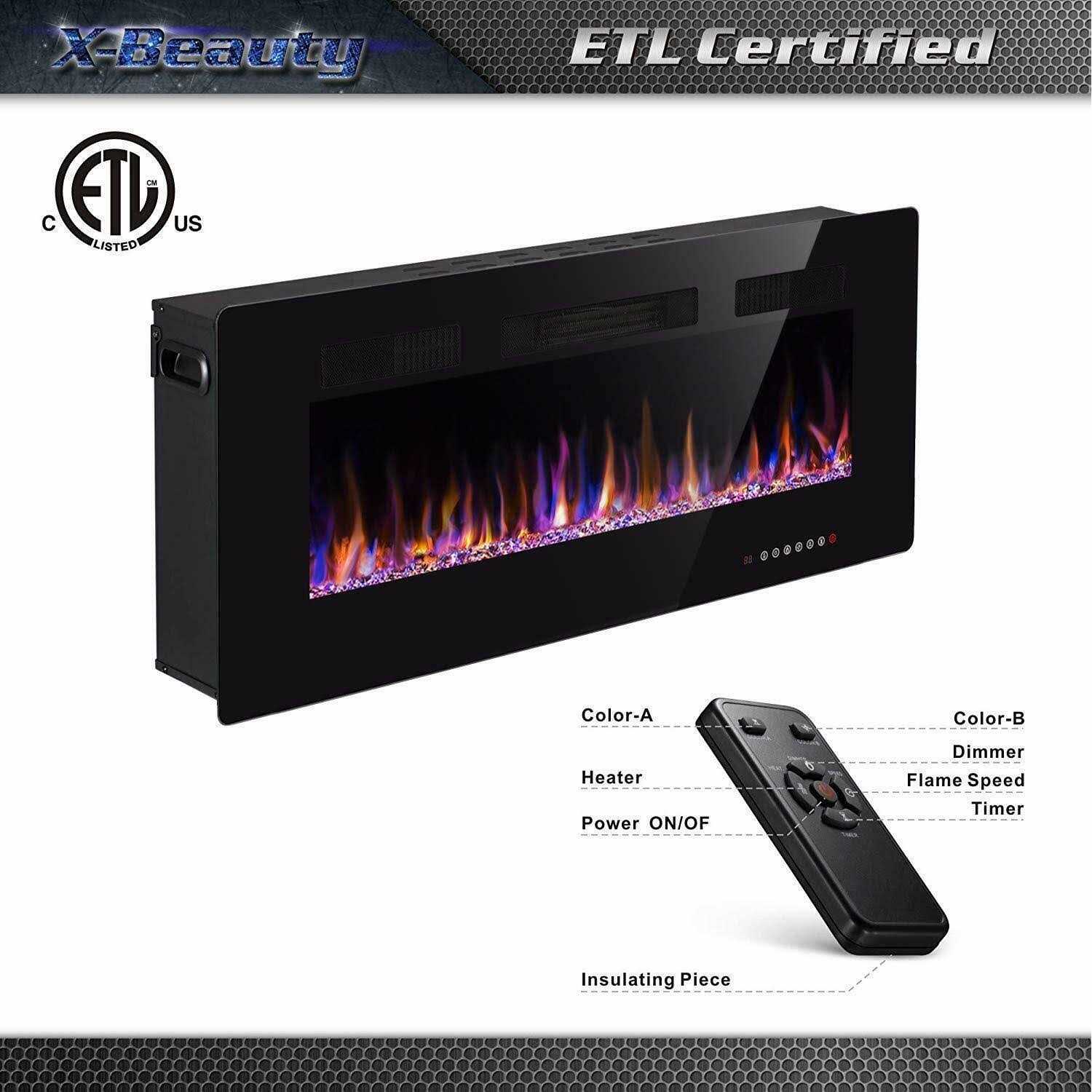 Xbeauty 50 Electric Fireplace in-Wall Recessed and Wall Mounted 1500w Fireplace Heater