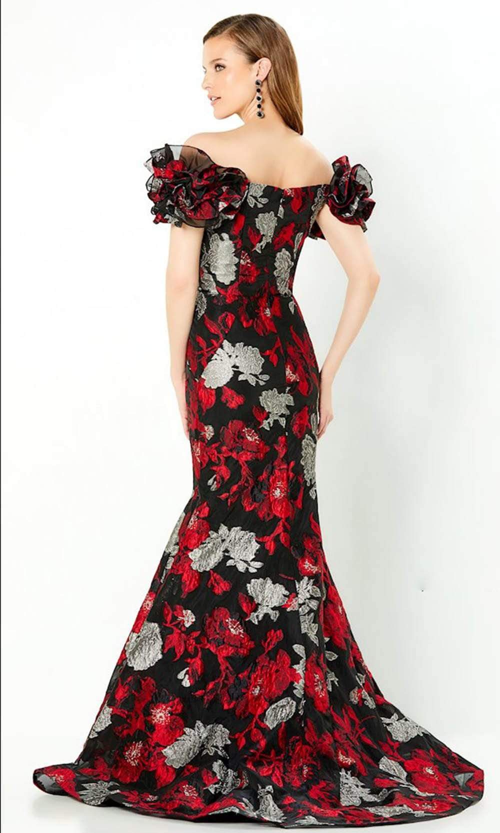 220952 Floral Deep Off-Shoulder Gown