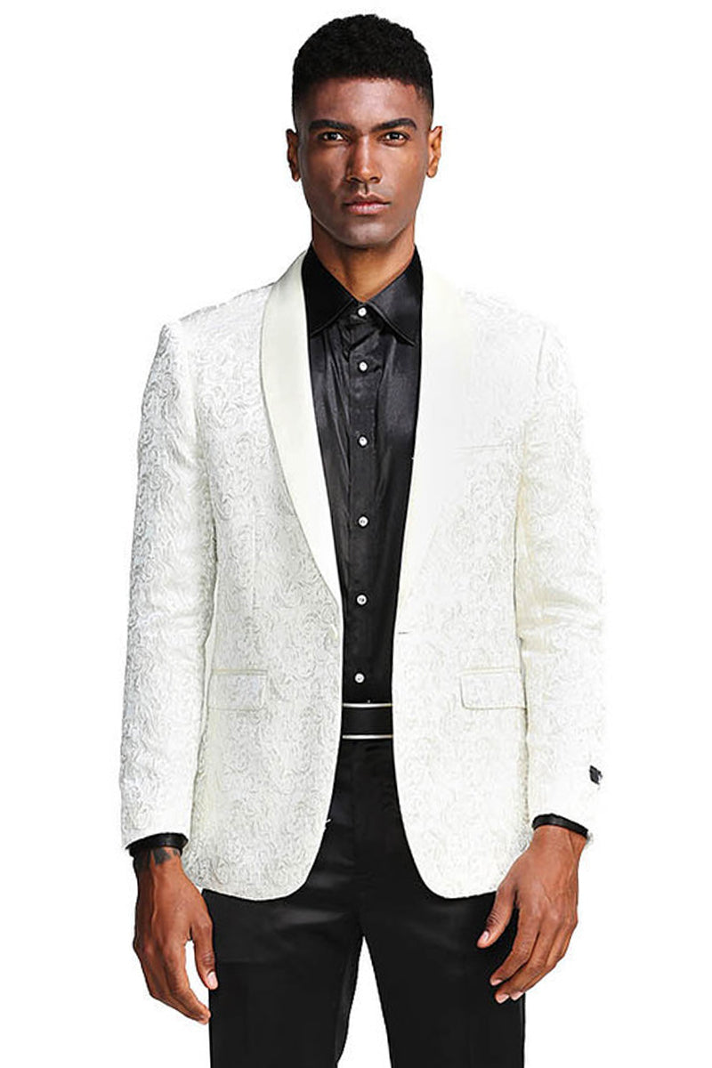 Men’s Slim Fit Wedding & Prom Tonal Paisley Tuxedo Jacket in Ivory