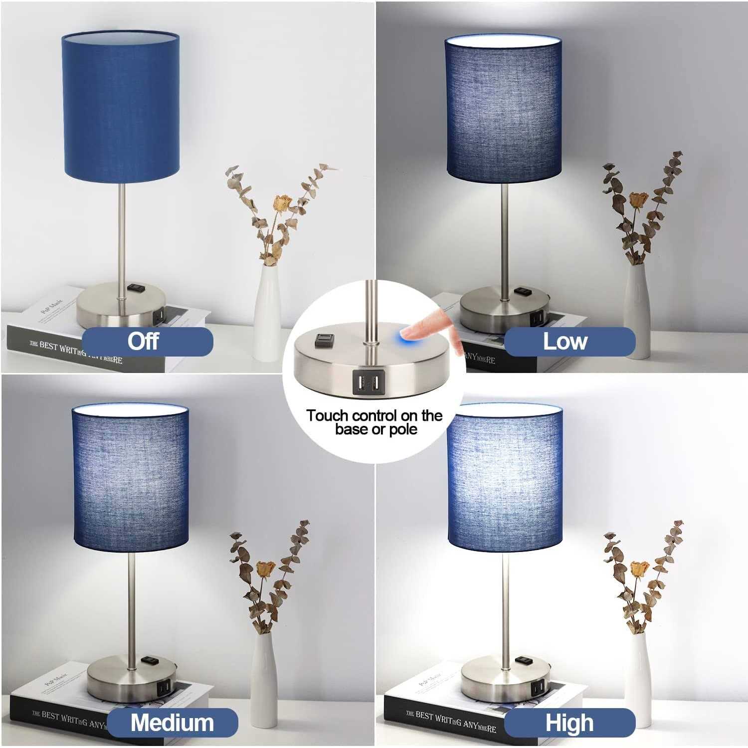 2023 NEW Set of 2 Touch Control Table Lamps with 2 USB & AC Outlet