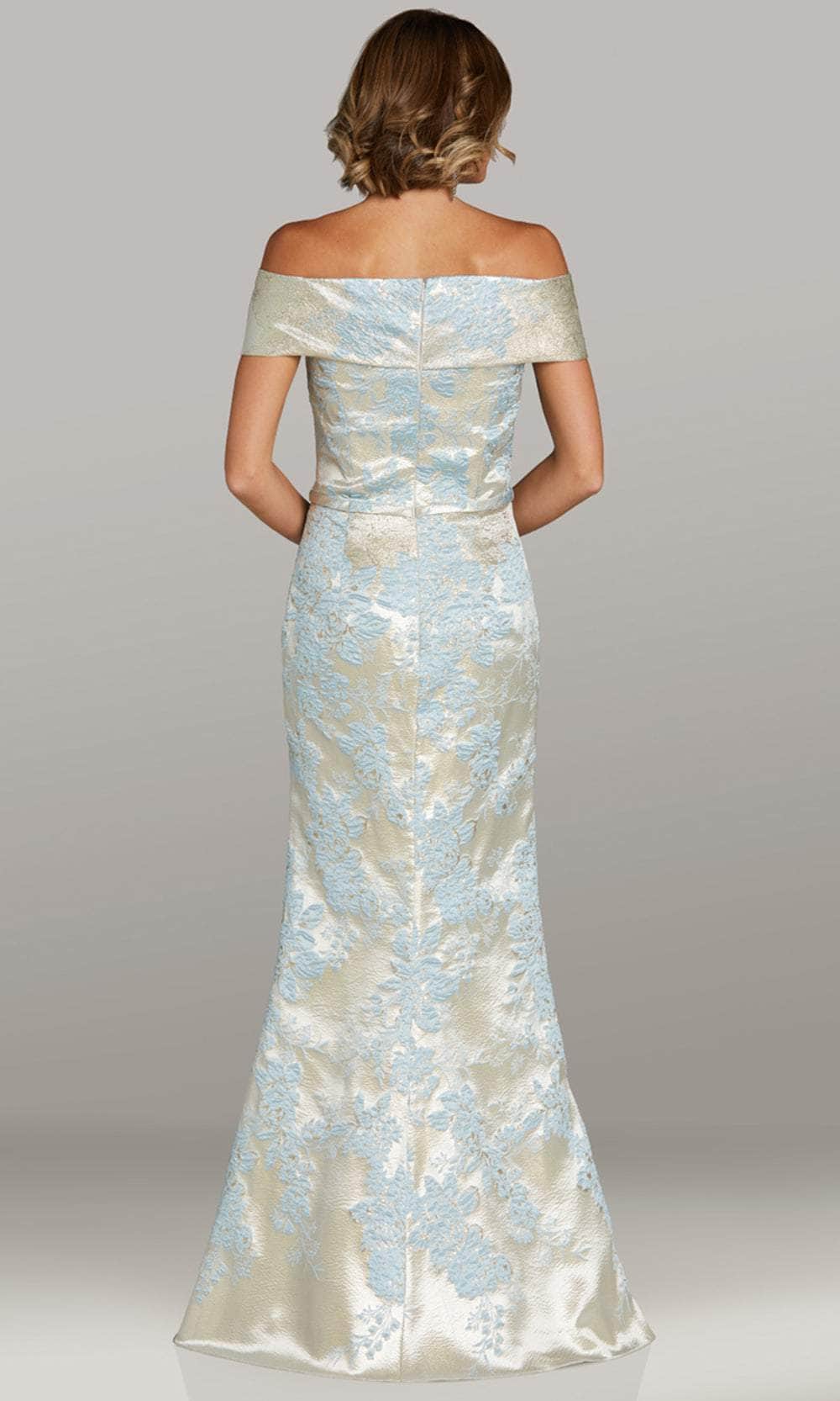 Embroidered Straight Across Evening Gown