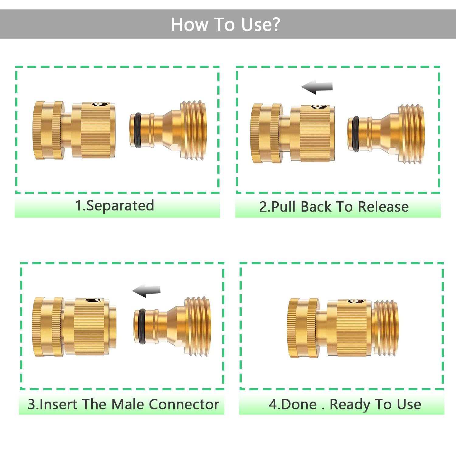 Boart (4 Sets Garden Hose Quick Connector Set, Solid Brass 3/4 inch Water Fitings Thread Easy Connect No-Leak Male Female
