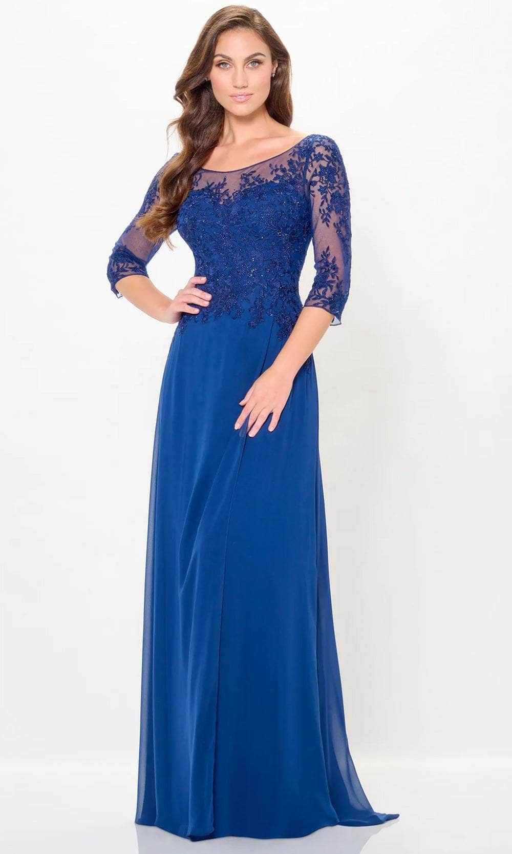 Quarter Sleeve Applique Evening Dress