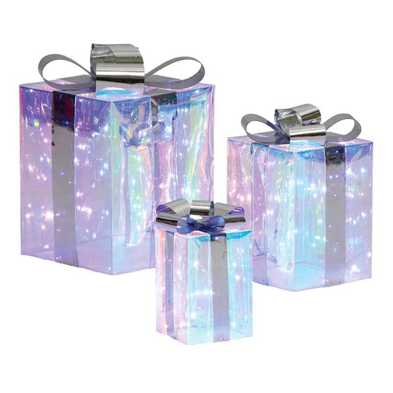 At Home Set of 3 Pre-Lit Led Prismatic Polygon Gift Boxes