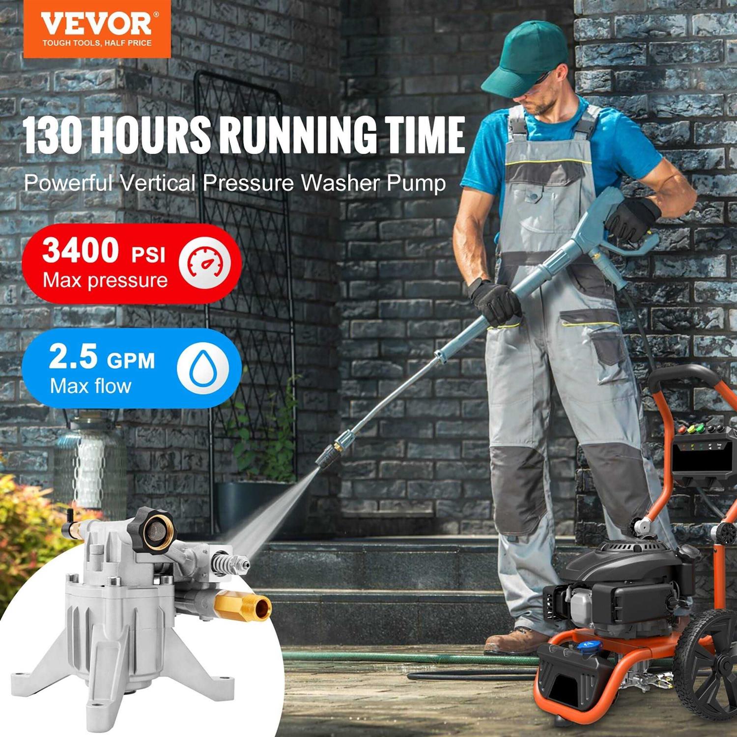 VEVOR Pressure Washer Pump 7/8 Shaft Vertical 3400 PSI 2.5 GPM