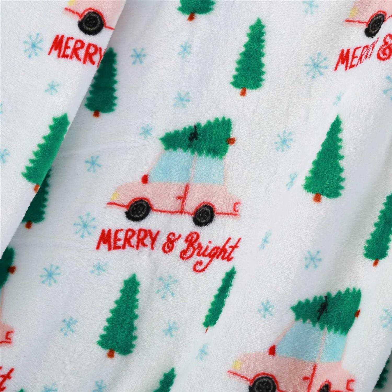 Wondershop Merry and Bright Car Plush Christmas Throw Blanket White