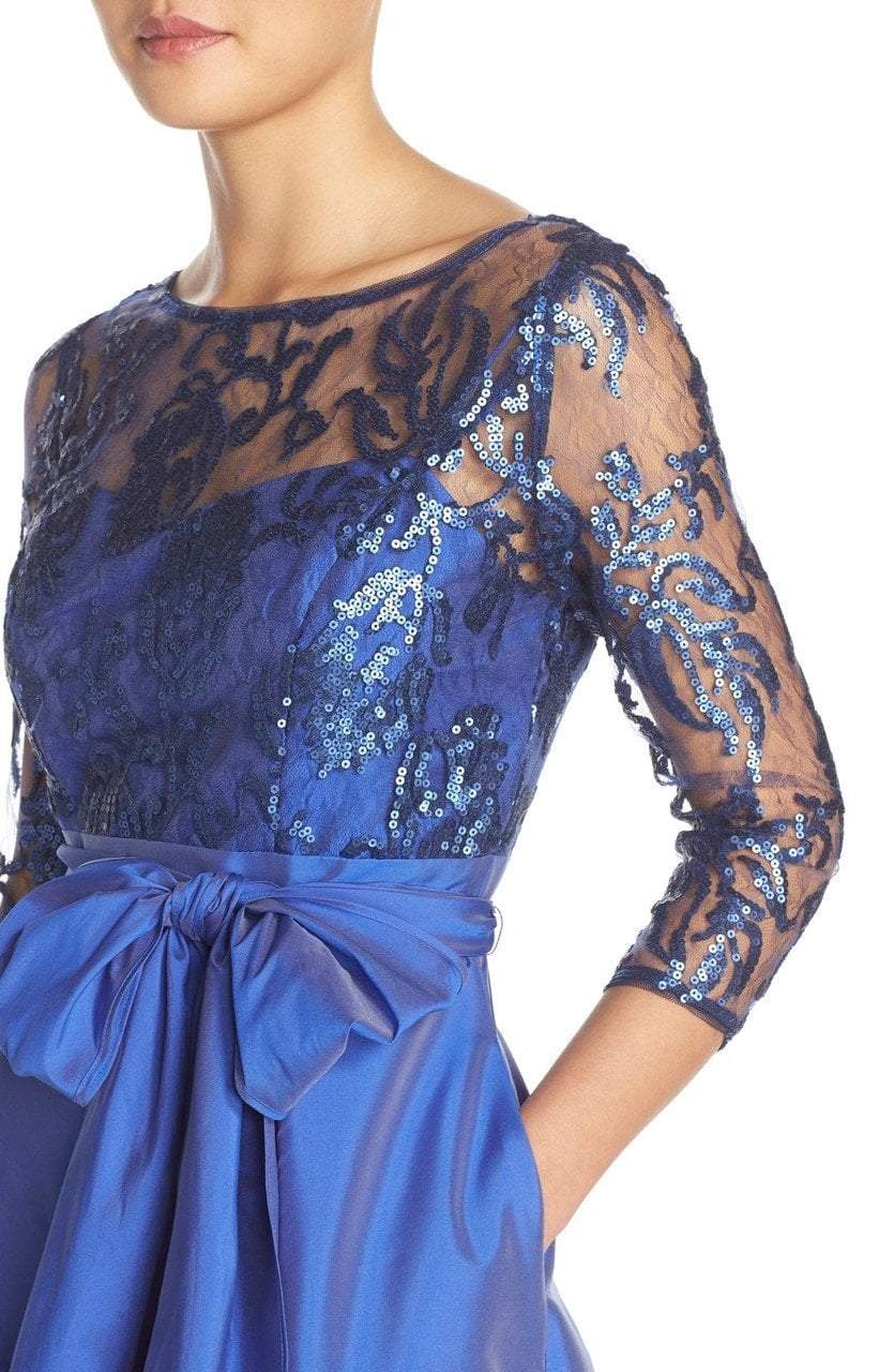 81916970 Quarter Sleeve Ribbon Ornate High Low Gown