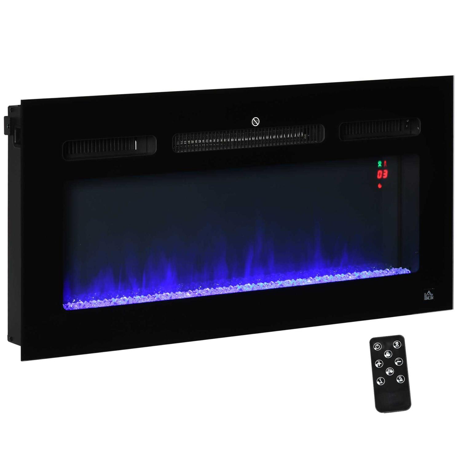 HOMCOM 1500W Recessed and Wall Mounted Electric Fireplace Inserts with Remote, Adjustable Flame Color and Brightness