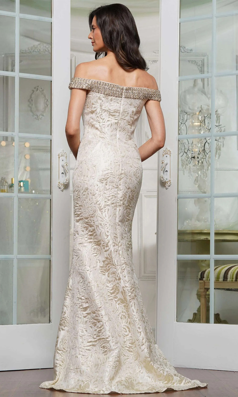 Jeweled Jacquard Evening Dress