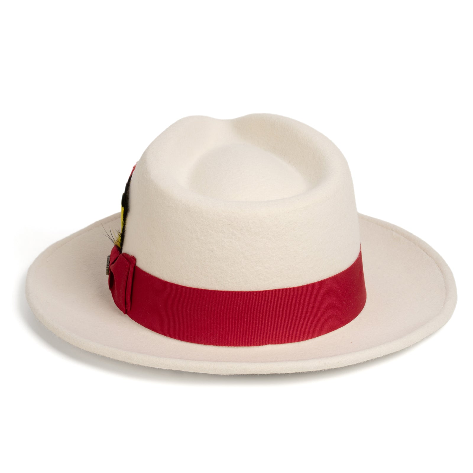 Mens Classic Wool Fedora Dress Hat in White & Red