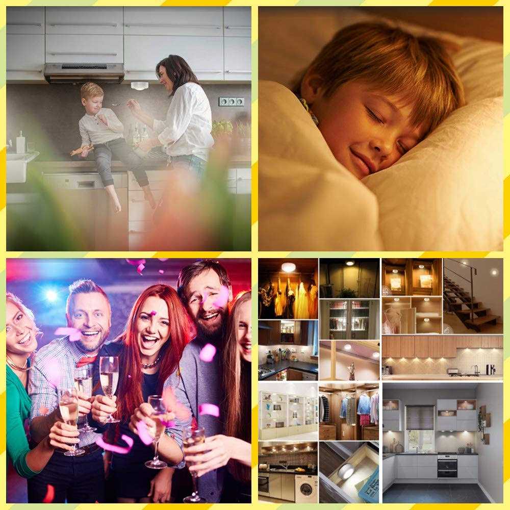 Wireless 16 Color Changing LED Puck Light 6 Pack LED Under Cabinet Lighting Closet Light Battery Powered Night Lights with Remote Control Dimmer