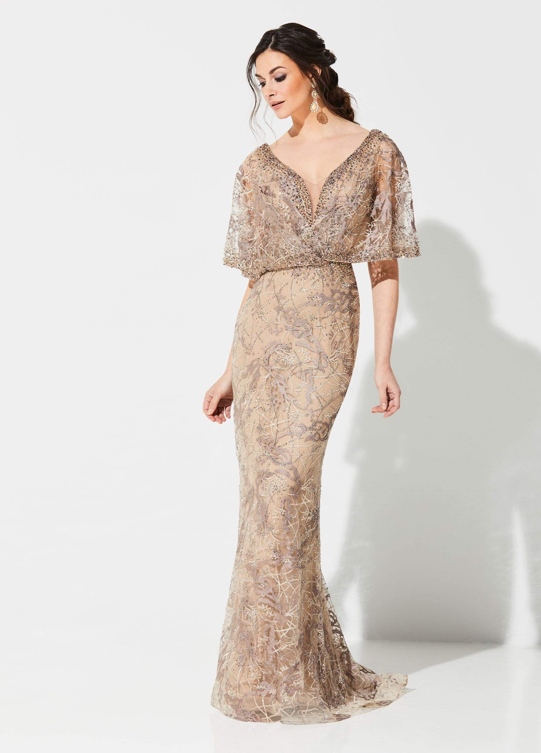 219D72 Embroidered Kimono Sleeve Lace Gown