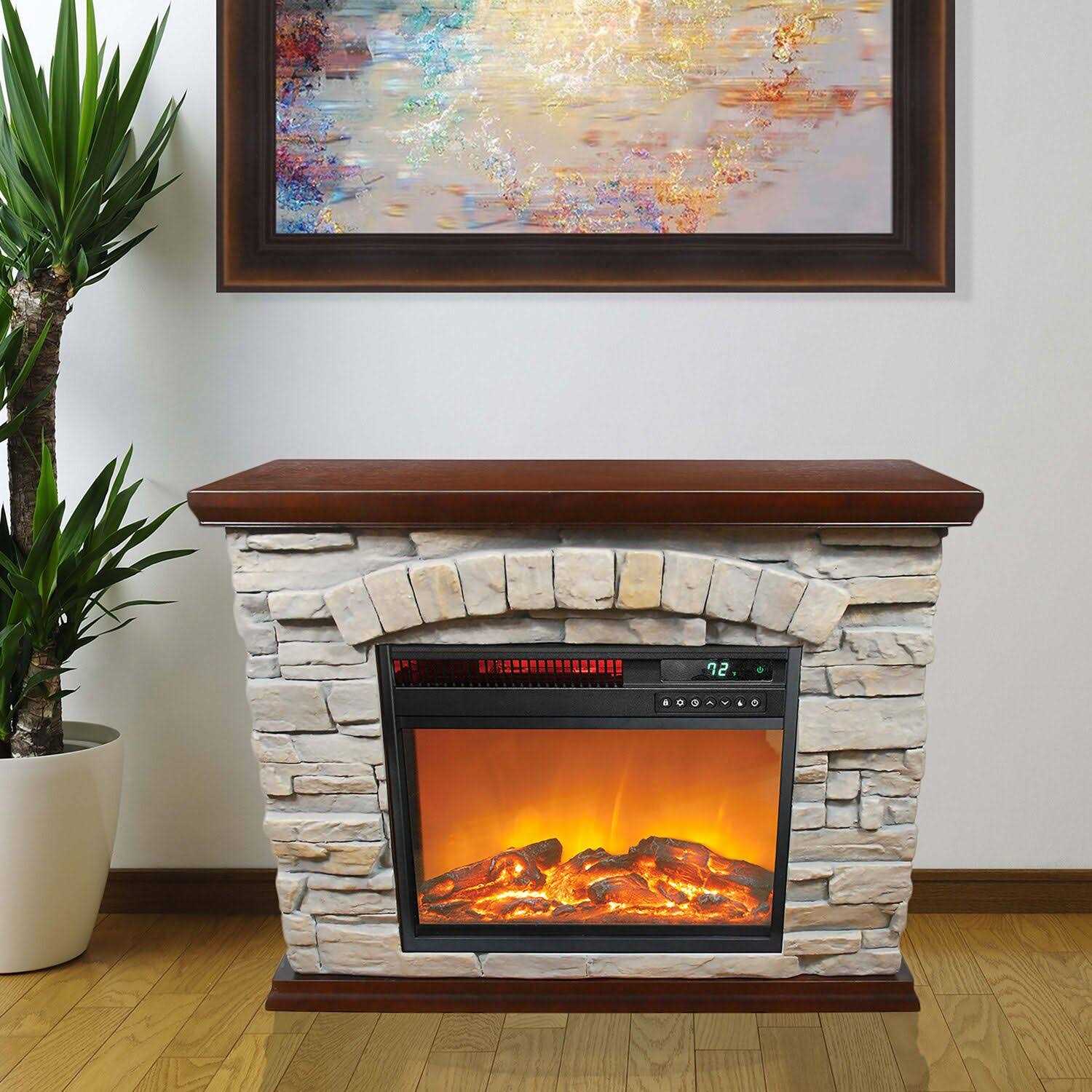 Lifesmart Large Square Infrared Faux Stone Fireplace