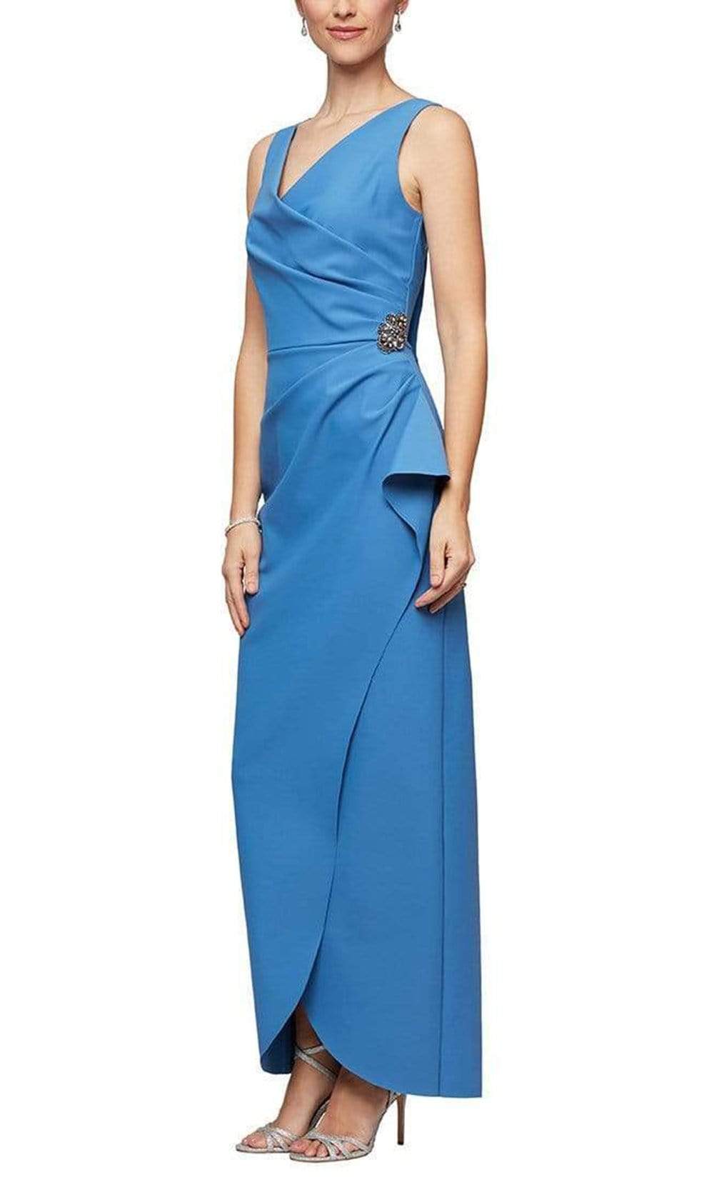 134200 Sleeveless Surplice Bodice Long Fitted Dress