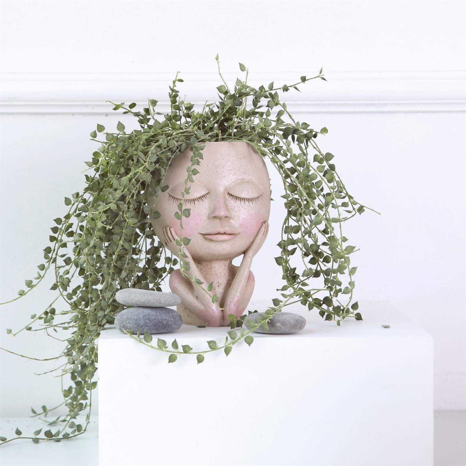 Aimebby Face Flower Pot Head Planter Pot Succulent Planter Cute Resin Cactus Planter with Drainage Hole Closed