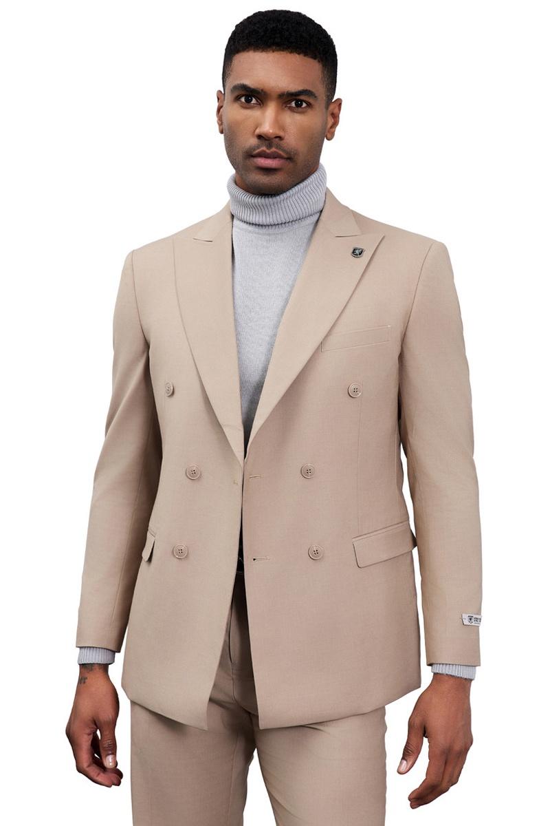 Men’s Designer Stacy Adams Classic Double Breasted Suit in Tan