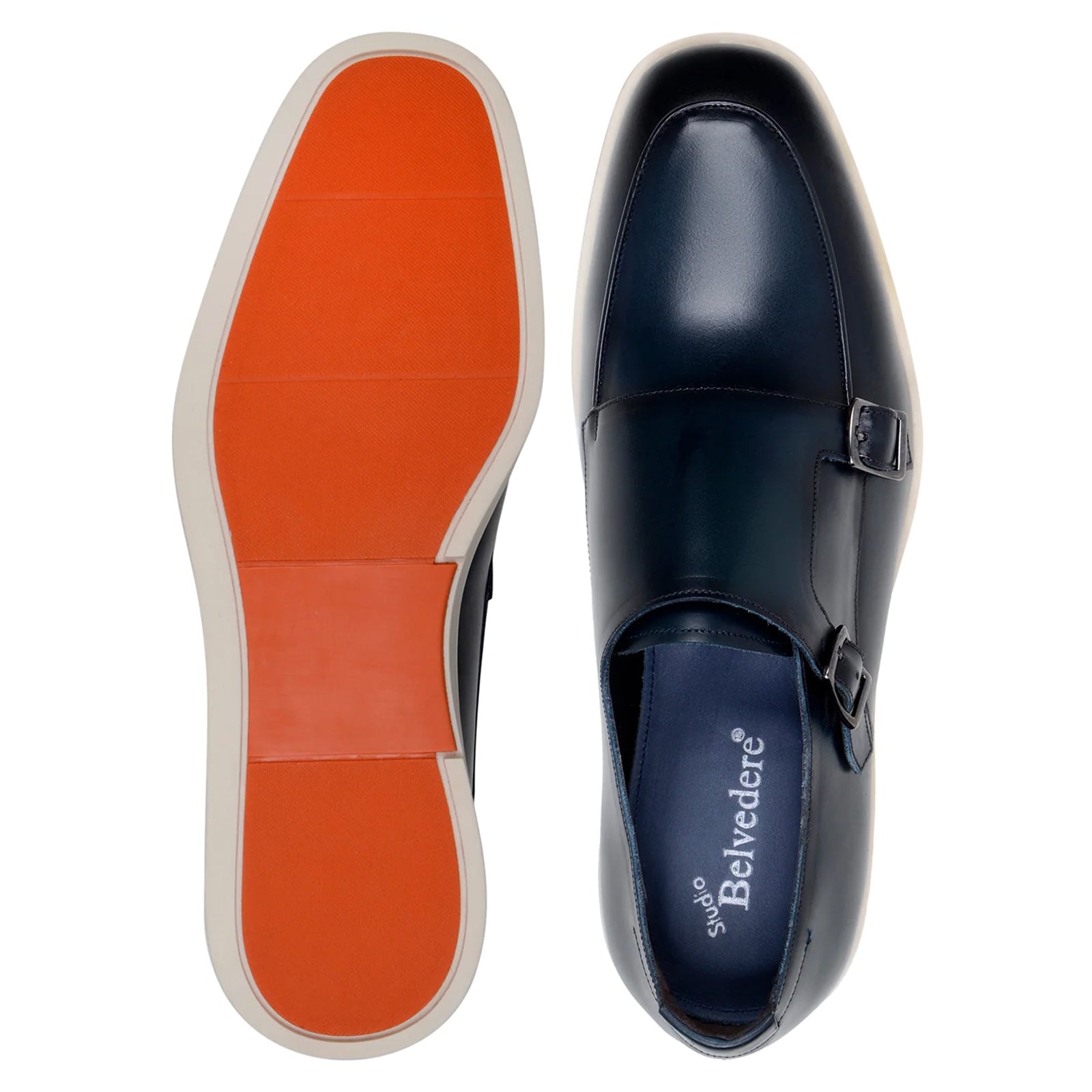 Men’s Belvedere Marcio Nappa Leather Double Monkstrap Casual Dress Shoe in Navy