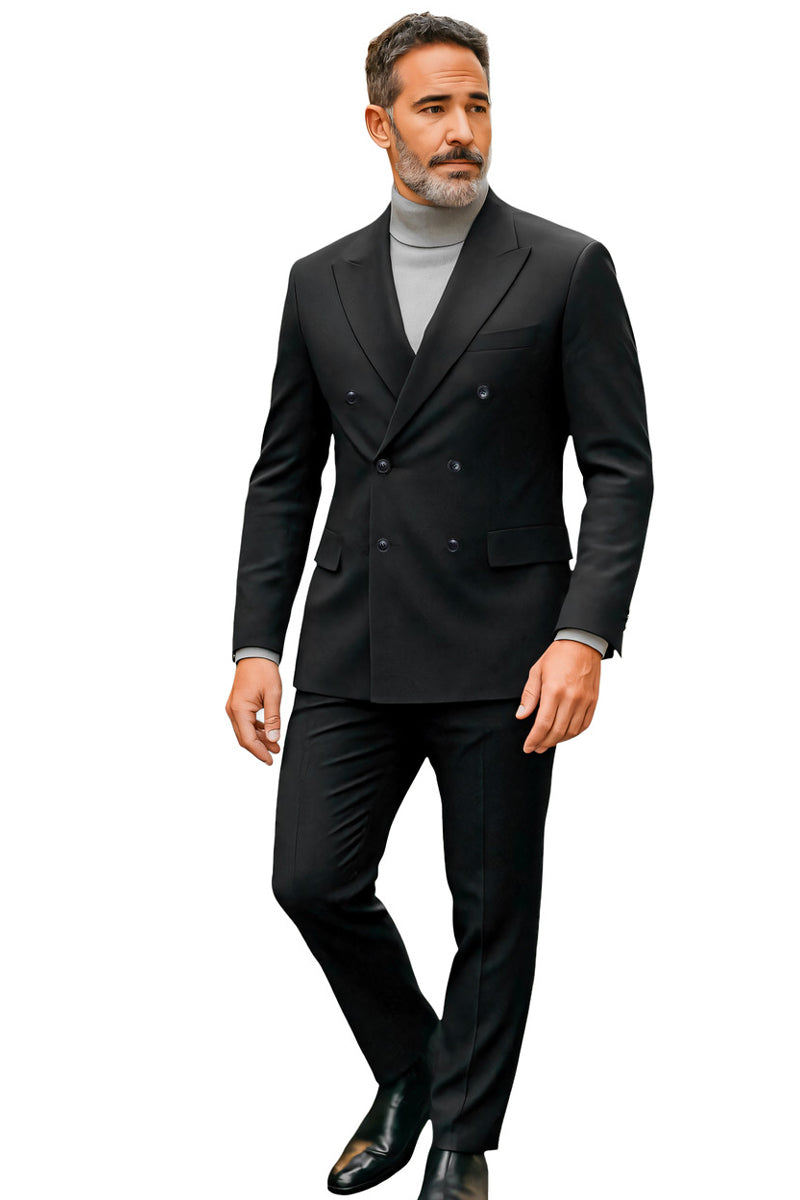 Men’s Tailored Fit Double Breasted Suit in Black