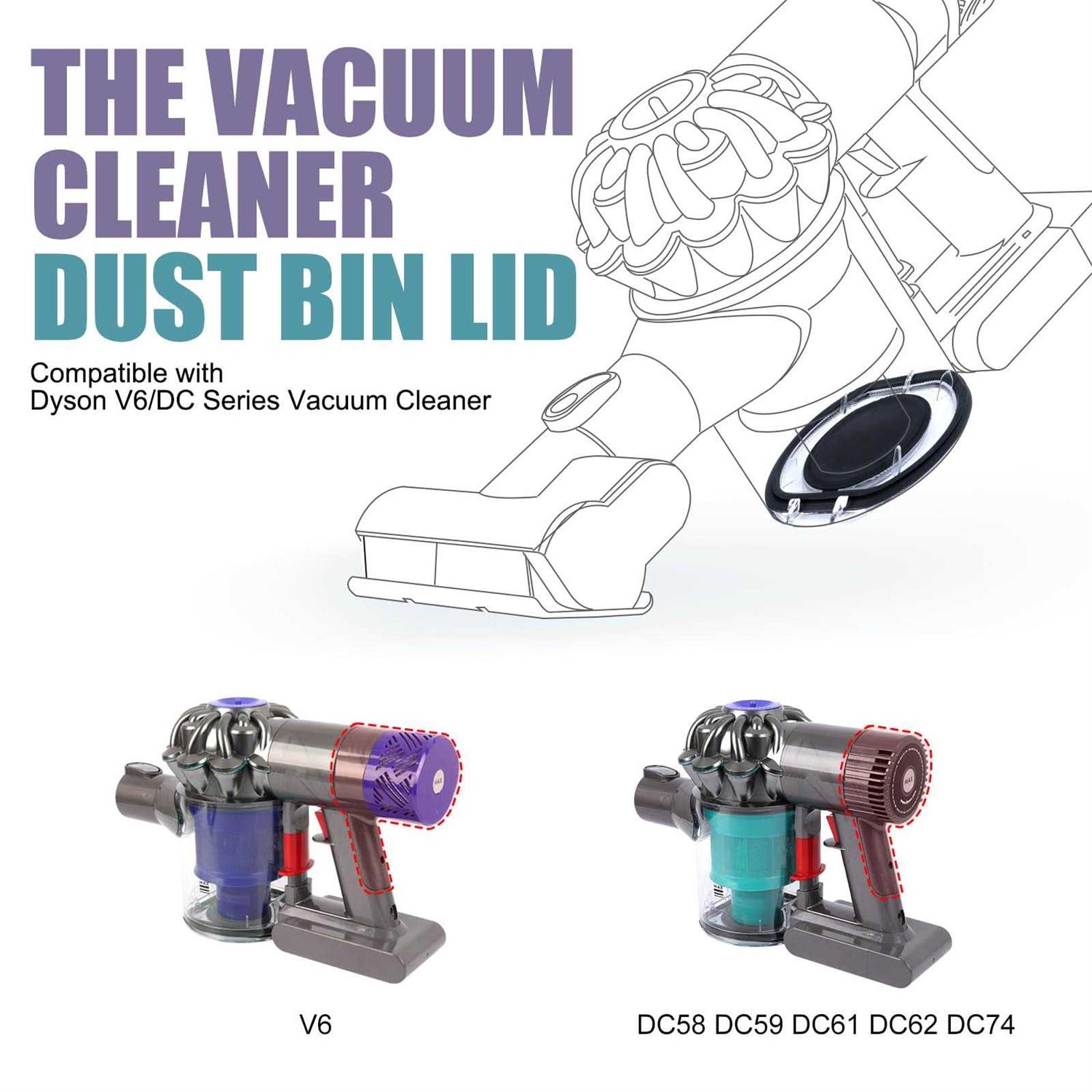WYWY.Wide Dust Bin Lid Replacement for Dyson V6 Vacuum Cleaner dc58 dc59 dc62 dc72 dc74 Bin