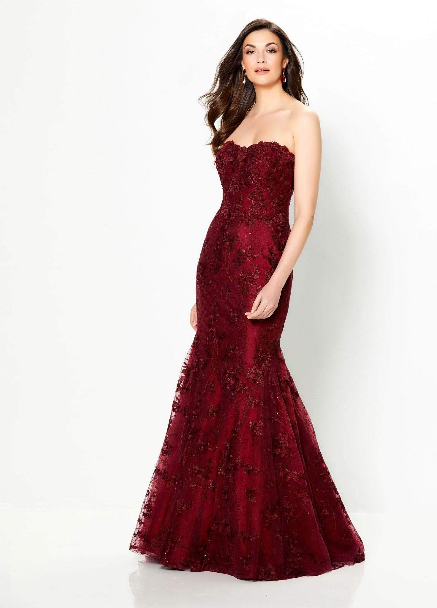 219979 Embroidered Lace Illusion Trumpet Dress