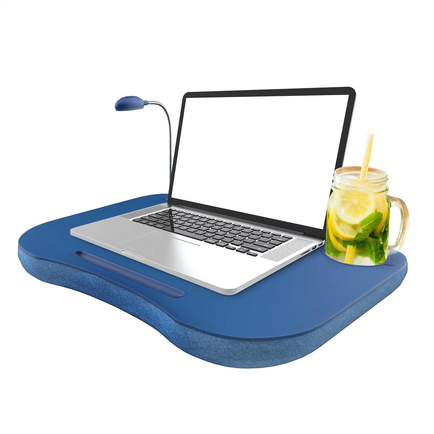 Laptop Lap Desk Portable with Foam Filled Fleece Cushion LED Desk Light Cup Holder-for Homework Drawing Reading and More by Lavish Home